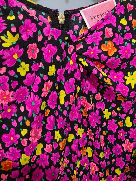 Kate Spade Bright Floral Puff Sleeve Dress Size 6 Multicolor A-Line - Picture 3 of 11